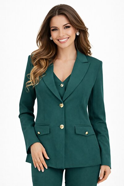 StarShinerS Sacou dama cambrat din stofa cu nasturi decorativi aurii