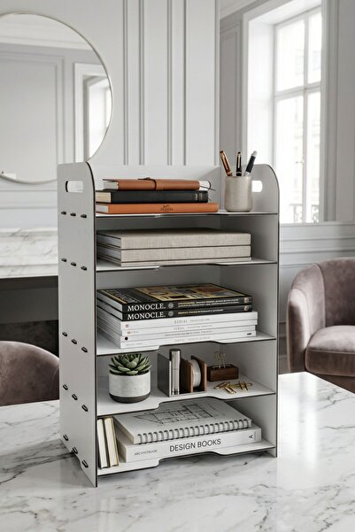 Evene Dosya Düzenleyici Masa Üstü Organizer Ahşap Evrak Rafı Beyaz Renk Model 5