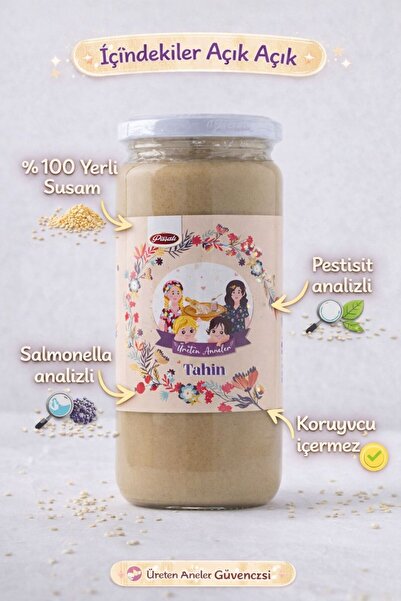 ÜRETEN ANNELER TEK KAVRULMUŞ TAHİN 500 ML ( SALMONELLA-PESTİSİT ANALİZLİ -KOR...