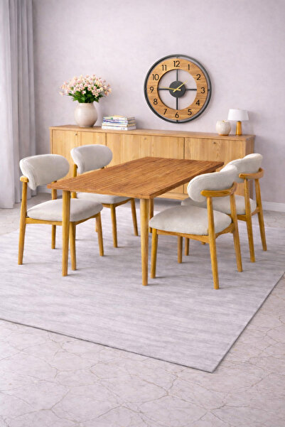 Lif Mobilya 4 Kişilik Polo Sandalye Yemek Takımı + Ahşap Duvar Saati MDF Masa...