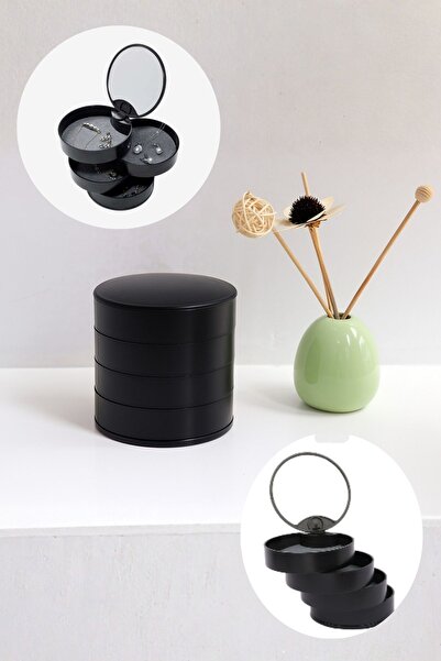 Ecrou 4-Compartment Rotating Drawer Jewelry Box Black