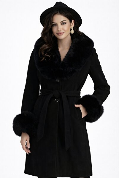 StarShinerS Palton cambrat din stofa cu insertii detasabile din blana ecologica