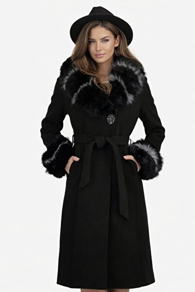 StarShinerS Women's straight-cut wool coat with removable organic fur