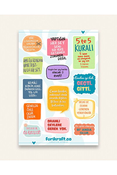 furikraft.co "Kendime Notlar" Konseptli Sticker Seti Bullet Journal, Scrapboo...