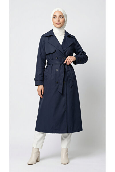 BENAHOLL Μακρύ παλτό με κορδόνια με κουμπιά Doresia-ZŞ6003 Navy Blue