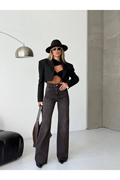 HerTon Ψηλόμεσο τζιν παντελόνι – 100% βαμβάκι, φαρδιά μπατζάκια (Flare/Wide L...