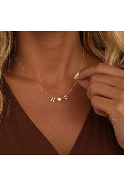 Soleildor 925 ayar Orijinal Gümüş Kişiye Özel Kişiye Özel Kalpli İki Harfli G...