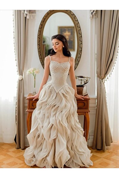 BURGUNDY فستان بيج صدر تطريز شك مع كلوش اورجنزا