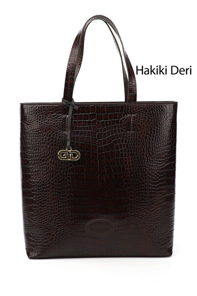 GÖNDERİ(R) BROWN KRAKO Gön Platinum جلد طبيعي حقيبة كتف ويد نسائية كبيرة الحج...