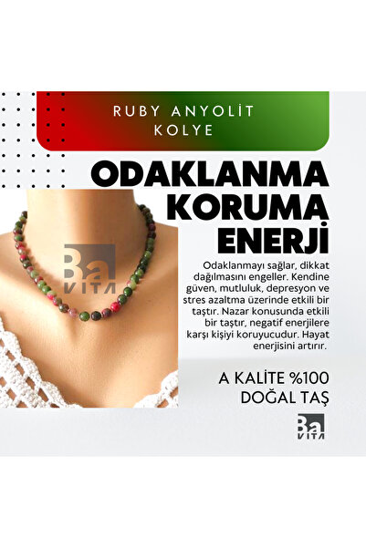 Doğal Taş Kolye T9 Ruby Anyolit Faset Kesim 45 cm Odaklanma Koruma Enerji