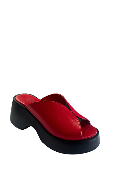 Castle Black 42614 Γυναικείες καλοκαιρινές παντόφλες από γνήσιο δέρμα κόκκινο