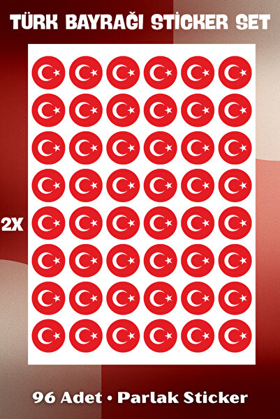 Hanelia Art Türk Bayrağı Sticker Set | 96 Adet | 2 Sayfa Büyük Boy Çıkartma