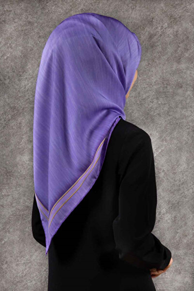 VİOLLA Twill Efektli Bordür Desenli Lila Renkli 90x90 Eşarp (İpek İçermez) Di...