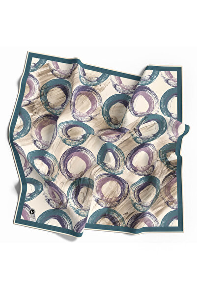 VİOLLA Twill Geometrik Fırça Darbesi Desenli Petrol Mavisi Renkli 90x90 Eşarp...