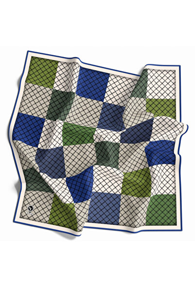 VİOLLA Twill Kare Desenli Saks Renkli 90x90 Eşarp (İpek İçermez) Kenar Dikiş ...