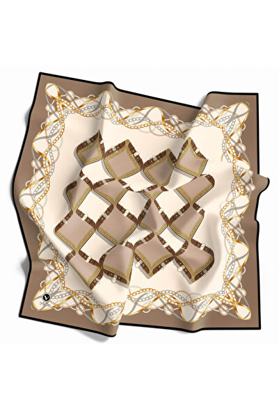 VİOLLA Twill Kemer Ve Zincir Desenli Bej Renkli 90x90 Eşarp (İpek İçermez) Ke...