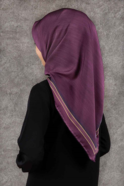 VİOLLA Twill Efektli Bordür Desenli Mürdüm Renkli 90x90 Eşarp (İpek İçermez) ...
