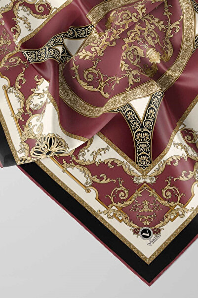 VİOLLA Twill Barok Desenli Gül Kurusu Renkli 90x90 Eşarp (İpek İçermez) Kenar...
