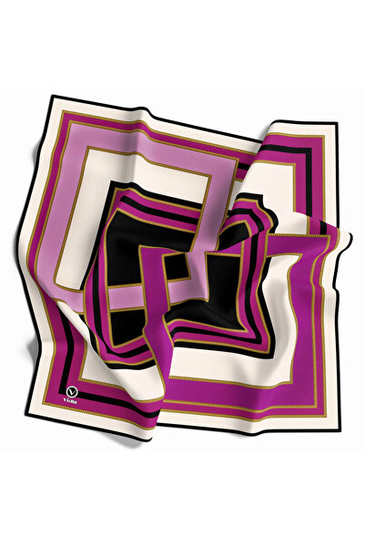 VİOLLA Twill Çerçeve Desenli Mürdüm - Siyah Renkli 90x90 Eşarp (İpek İçermez)...