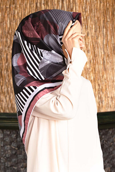 VİOLLA Twill Çizgili Geometrik Desenli Pudra Renkli 90x90 Eşarp (İpek İçermez)