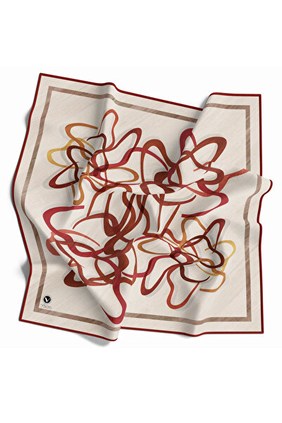 VİOLLA Twill Çizgili Geometrik Desenli Bordo Renkli 90x90 Eşarp (İpek İçermez...