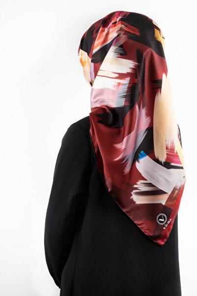 VİOLLA Twill Fırça Desenli Bordo Renkli 90x90 Eşarp (İpek İçermez) Kenar Diki...