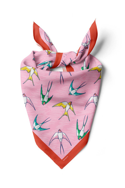 Genel Markalar B45 Kadın Kuş Desenli Bandana 50x50 Pembe DG0410-22