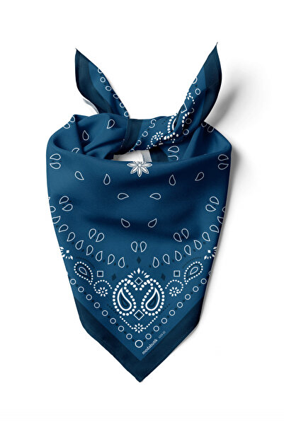 Modabutik Kadın Mavi Etnik Desenli 50x50 Bandana HYL DG01223-22
