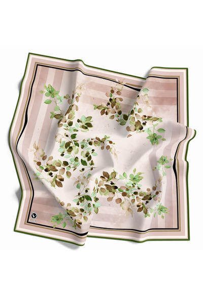 VİOLLA Twill Çiçek Desenli Zümrüt Yeşili Renkli 90x90 Eşarp (İpek İçermez) Ke...