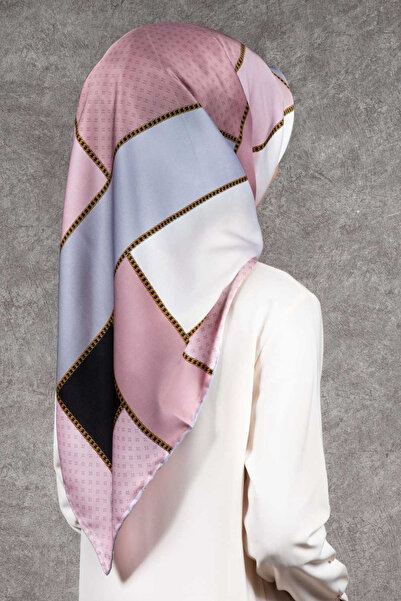 VİOLLA Twill Geometrik Desenli Bakır - Bej Renkli 90x90 Eşarp (İpek İçermez) ...