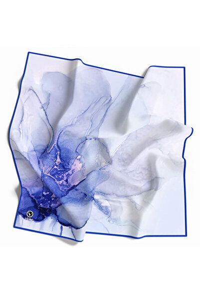 VİOLLA Twill Batik Desenli Saks Renkli 90x90 Eşarp (İpek İçermez) Kenar Dikiş...