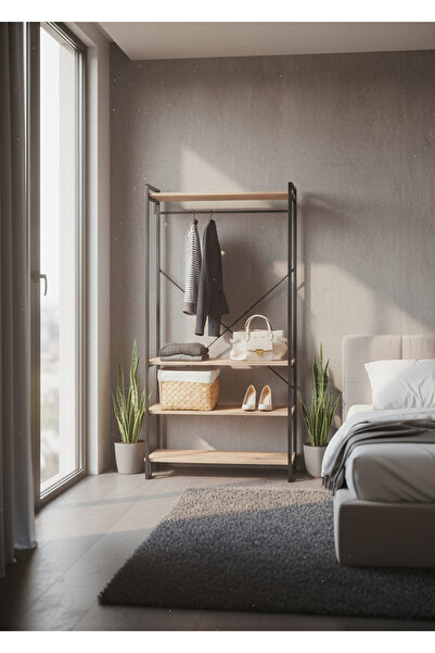 Uyan Ev Ürünleri UYAN EV ÜRÜNLERİ 4 Raflı Gardırop Metal Gövdeli 4 Ahşap Rafl...