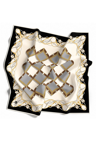 VİOLLA Twill Kemer Ve Zincir Desenli Gri Renkli 90x90 Eşarp (İpek İçermez) Ke...