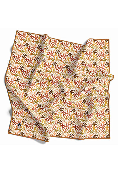 VİOLLA Twill Renkli Çiçek Desenli Hardal Renkli 90x90 Eşarp (İpek İçermez) Ke...