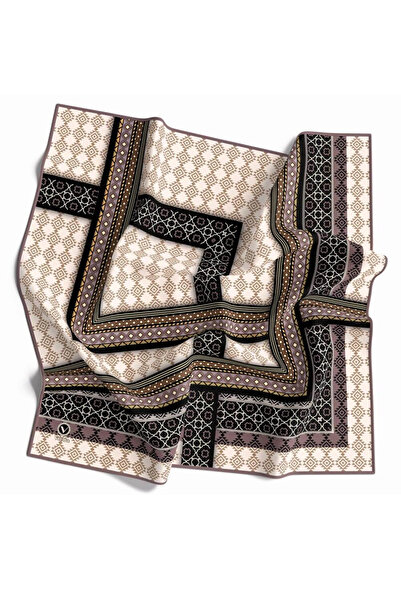 VİOLLA Twill Etnik Desenli Taş Renkli 90x90 Eşarp (İpek İçermez) Kenar Dikiş ...
