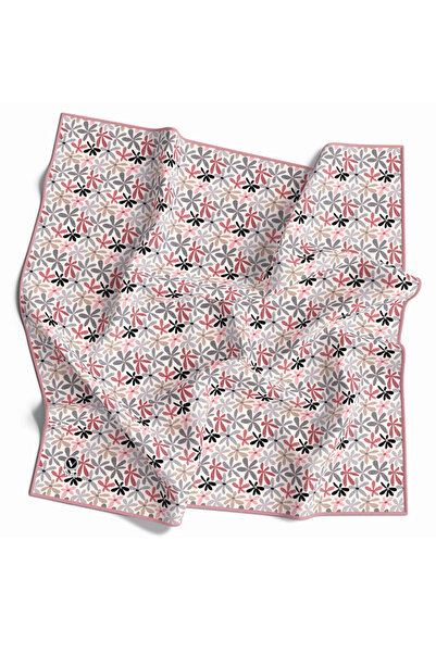 VİOLLA Twill Renkli Çiçek Desenli Pudra Renkli 90x90 Eşarp (İpek İçermez) Ken...