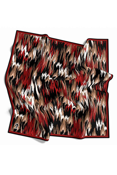 VİOLLA Twill Fırça Desenli Bordo Renkli 90x90 Eşarp (İpek İçermez) Kenar Diki...
