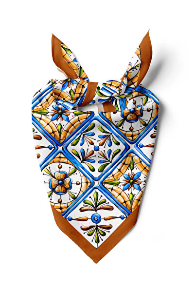 Modabutik E29 Kadın Kareli Desenli Bandana 50x50 Mavi Sarı DG0338-22