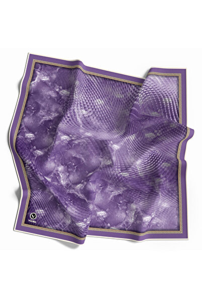 VİOLLA Twill Batik Desenli Mor Renkli 90x90 Eşarp (İpek İçermez) Kenar Dikiş ...