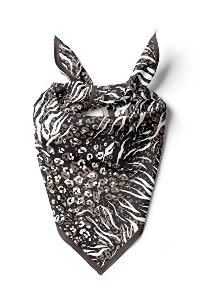 Modabutik Z21 Kadın Yaprak Desenli Bandana 50x50 Kahverengi Beyaz - DG0267