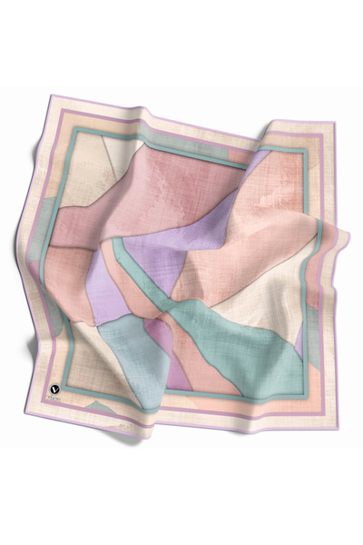 VİOLLA Twill Geometrik Desenli Lila Renkli 90x90 Eşarp (İpek İçermez) Kenar D...