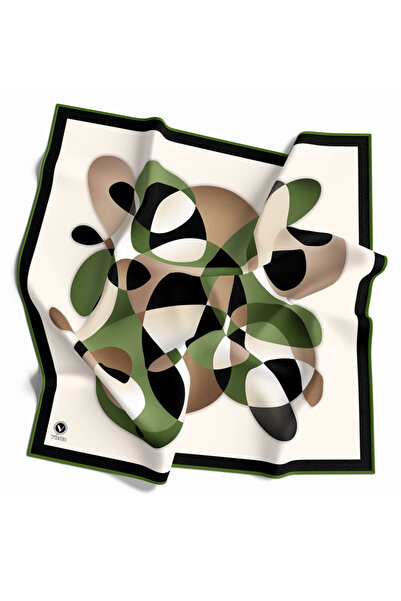 VİOLLA Twill Geometrik Desenli Zümrüt Yeşili Renkli 90x90 Eşarp (İpek İçermez...