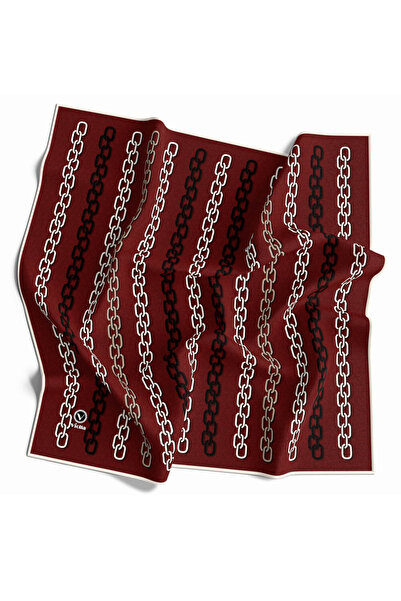 VİOLLA Twill Zincir Desenli Bordo Renkli 90x90 Eşarp (İpek İçermez) Kenar Dik...