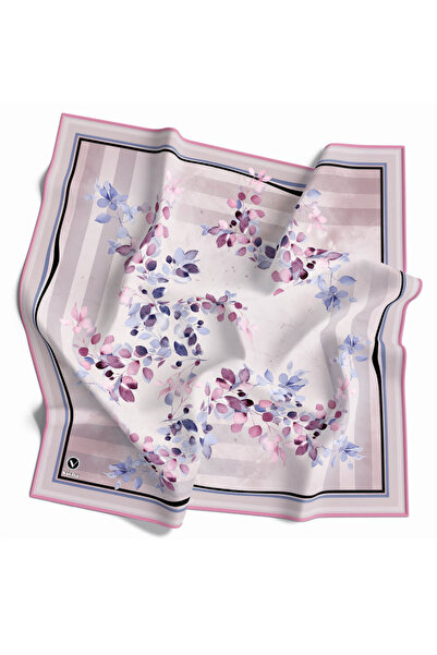 VİOLLA Twill Çiçek Desenli Pembe Renkli 90x90 Eşarp (İpek İçermez) Kenar Diki...