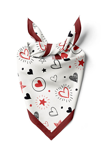 Modabutik F54 Kadın Kalp Desenli Bandana 50x50 DG0459-22