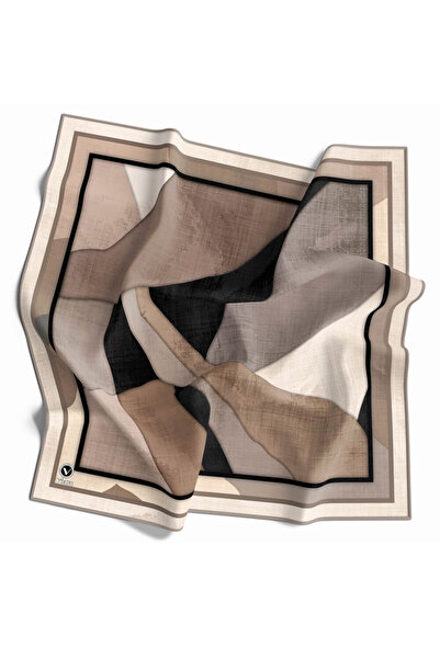 VİOLLA Twill Geometrik Desenli Taş Renkli 90x90 Eşarp (İpek İçermez) Kenar Di...