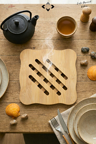 LİGROUND 100% Natural Bamboo Trivet Decorative Serving Tray Teapot Pot Base W...