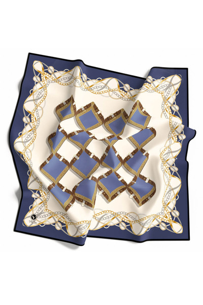 VİOLLA Twill Kemer Ve Zincir Desenli İndigo Renkli 90x90 Eşarp (İpek İçermez)...