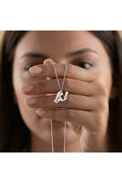 Soleildor 925 ayar Orijinal Gümüş Kişiye Özel Anne Bebek Kalp İsimli Gümüş Kolye