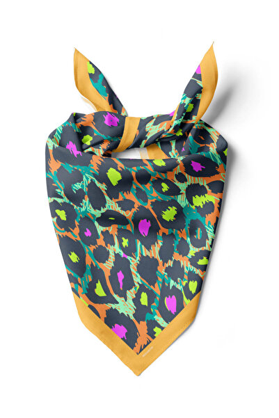 Modabutik Z93 Kadın Yağlı Boya Desenli Bandana 50x50 Sarı Mavi DG0271-22 Snz